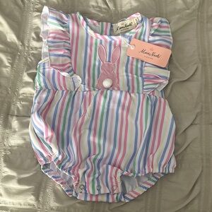 Marie Nicole Easter Bunny Striped Baby Romper